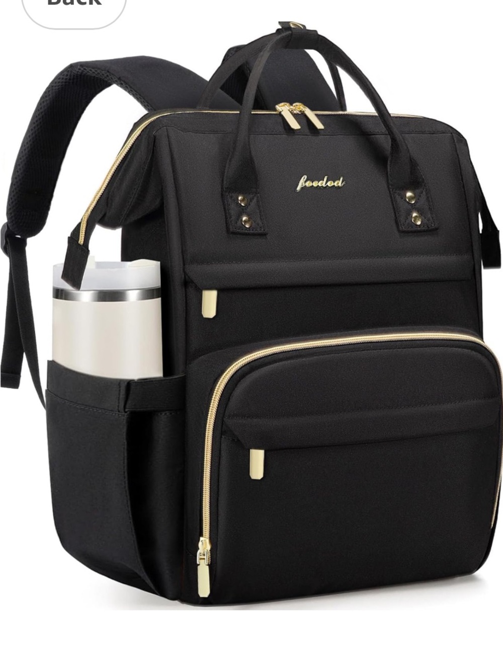 Black Backpack with Gold Accents for Women